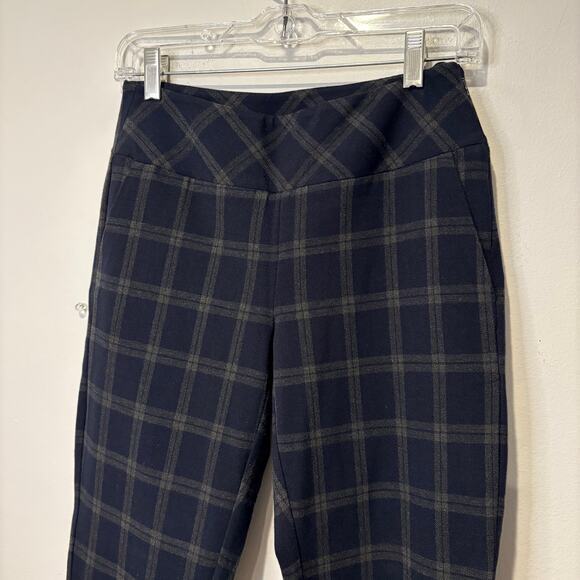 CAbi Women's Sz 2 Connery Ankle Length Trouser Mid Rise Stretch Plaid Blue‎ Tan - Picture 2 of 7